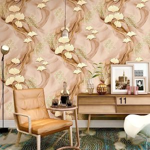 Golden Ginkgo Leaf Gold Shade Deep Embossed High Quality Wallpaper