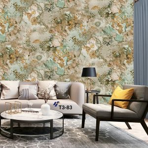 3D Deep Embossed Wallpaper, specifically a design featuring a textured, stone-like background with golden damask and floral patterns