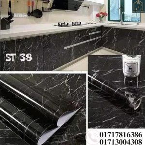 This is self adhesive sticker for furniture, Wall, Kitchen countertop Surface, Kitchen furniture. It is highly Polyvinyl Materials which waterproof, washable, heatproof. Its various color, marble pattern, wooden grain. available size(L-10feet,width-2 feet)