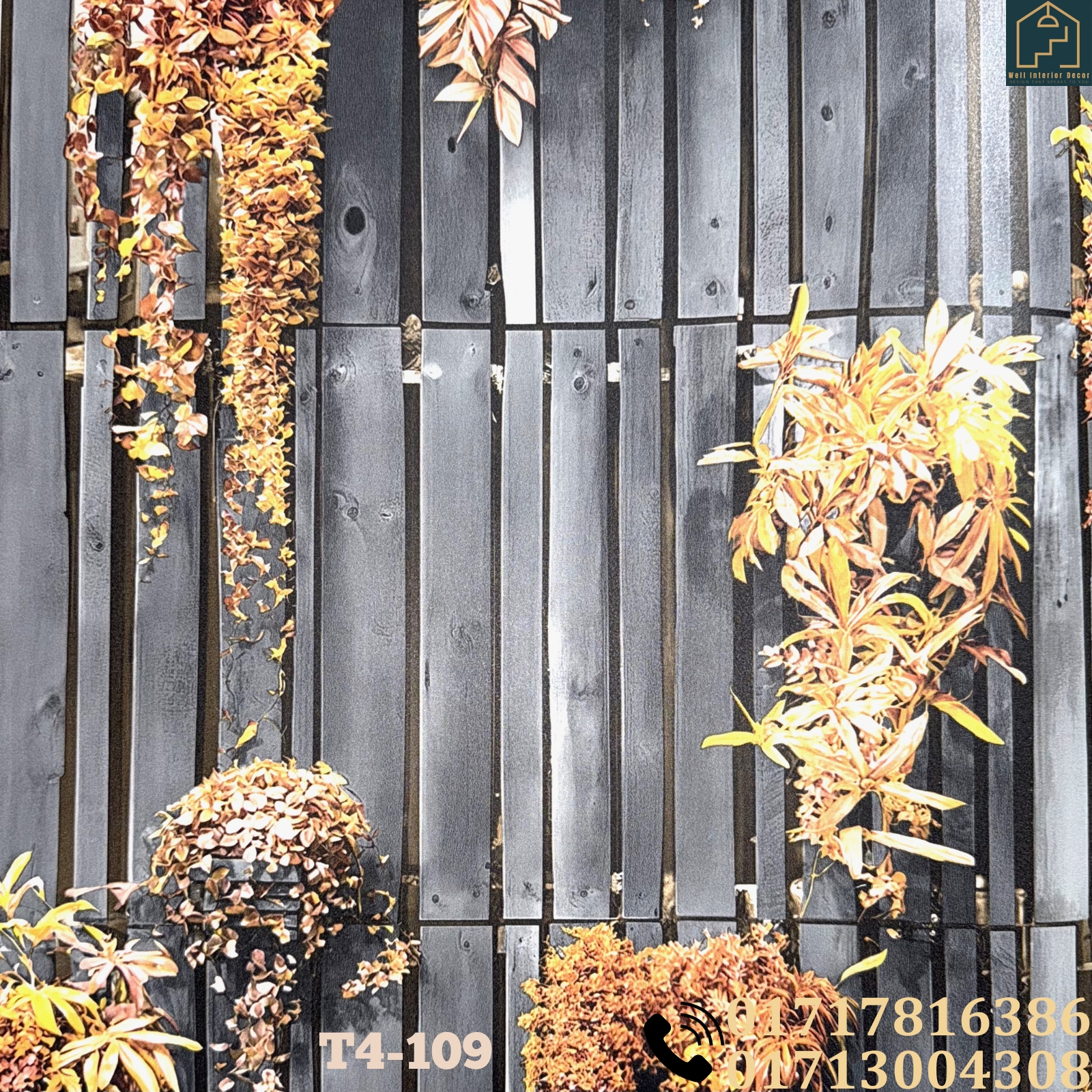 Vertical Wooden Panels and Cascading Green Foliage Deep Embossed Premium Quality Wallpaper - Image 6