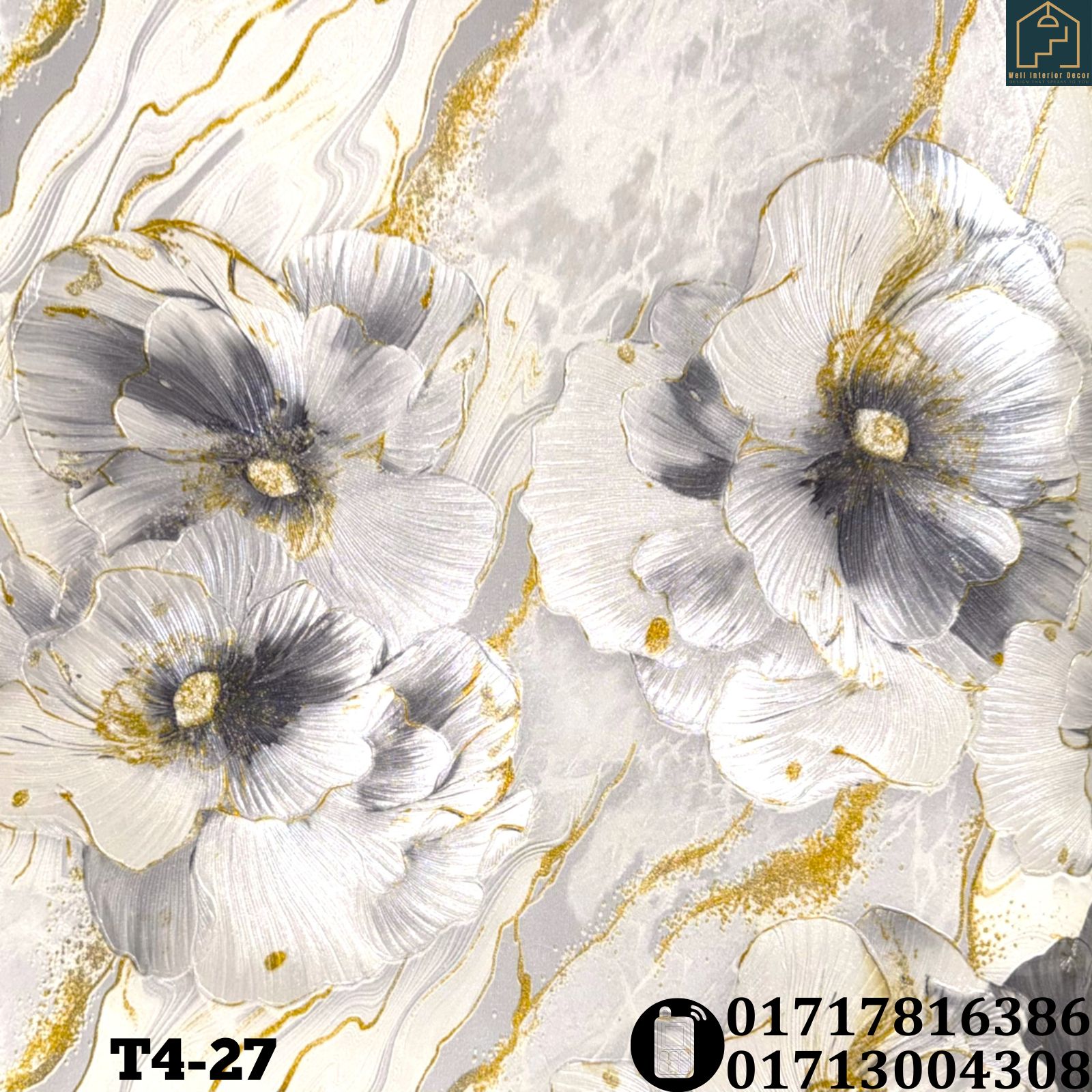 Floral (Large) Marble Pattern Deep Embossed Premium Quality Wallpaper - Image 2
