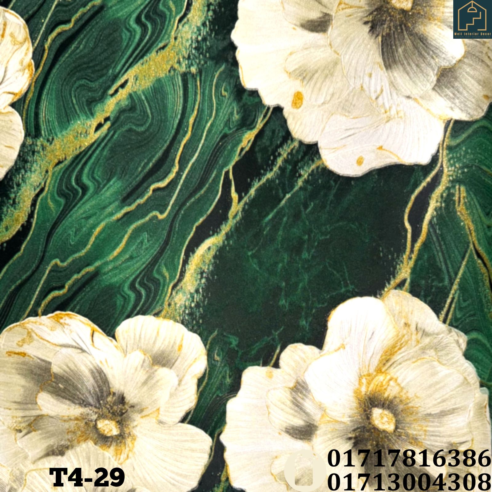 Floral (Large) Marble Pattern Deep Embossed Premium Quality Wallpaper - Image 3