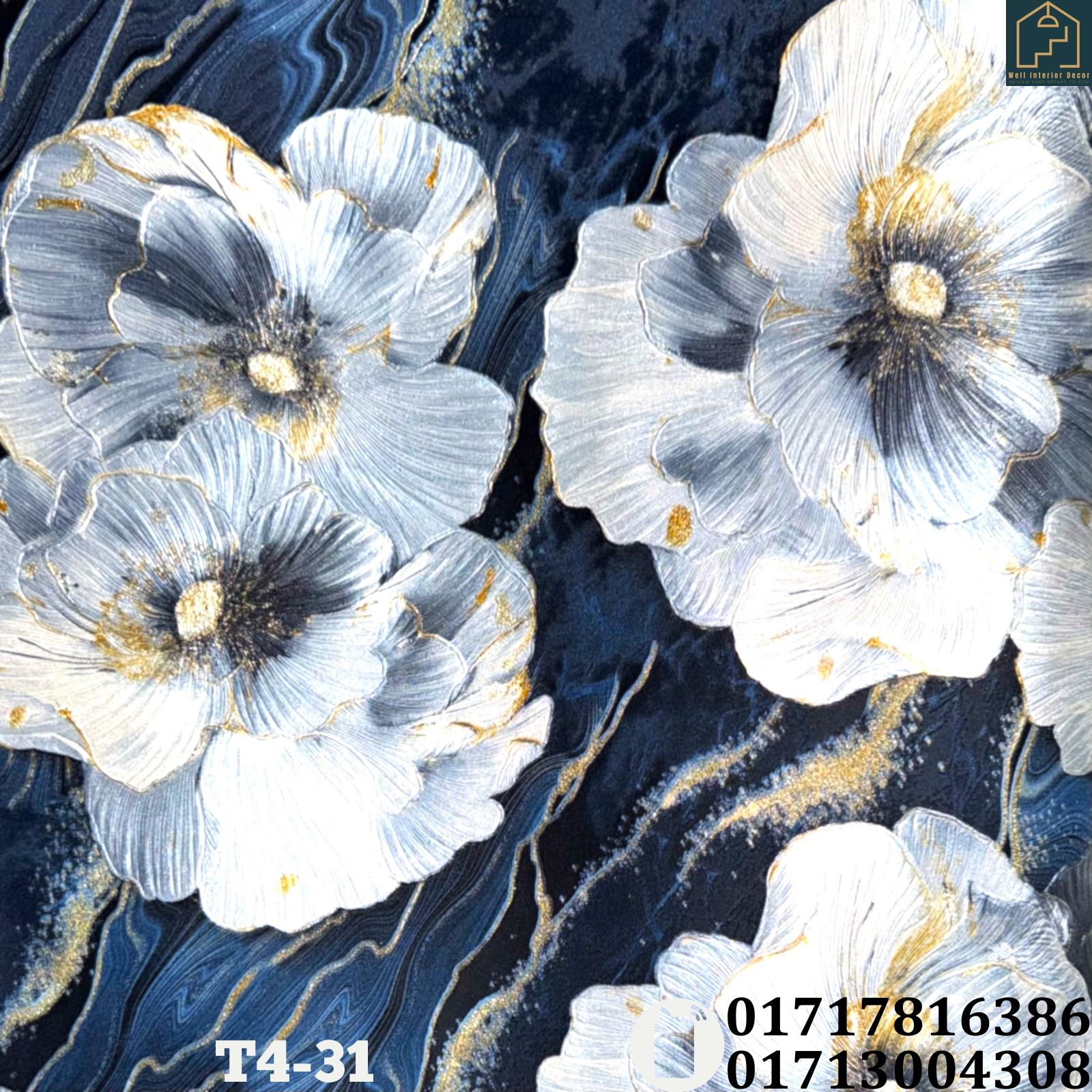 Floral (Large) Marble Pattern Deep Embossed Premium Quality Wallpaper - Image 4