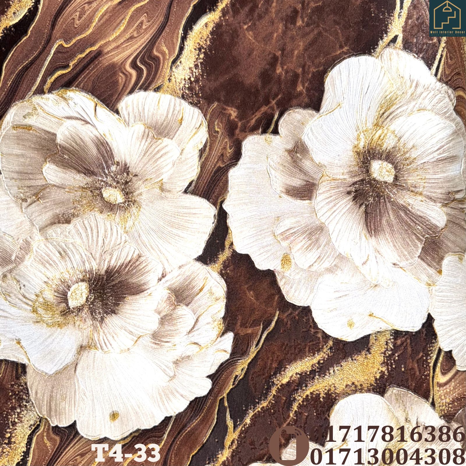 Floral (Large) Marble Pattern Deep Embossed Premium Quality Wallpaper - Image 5