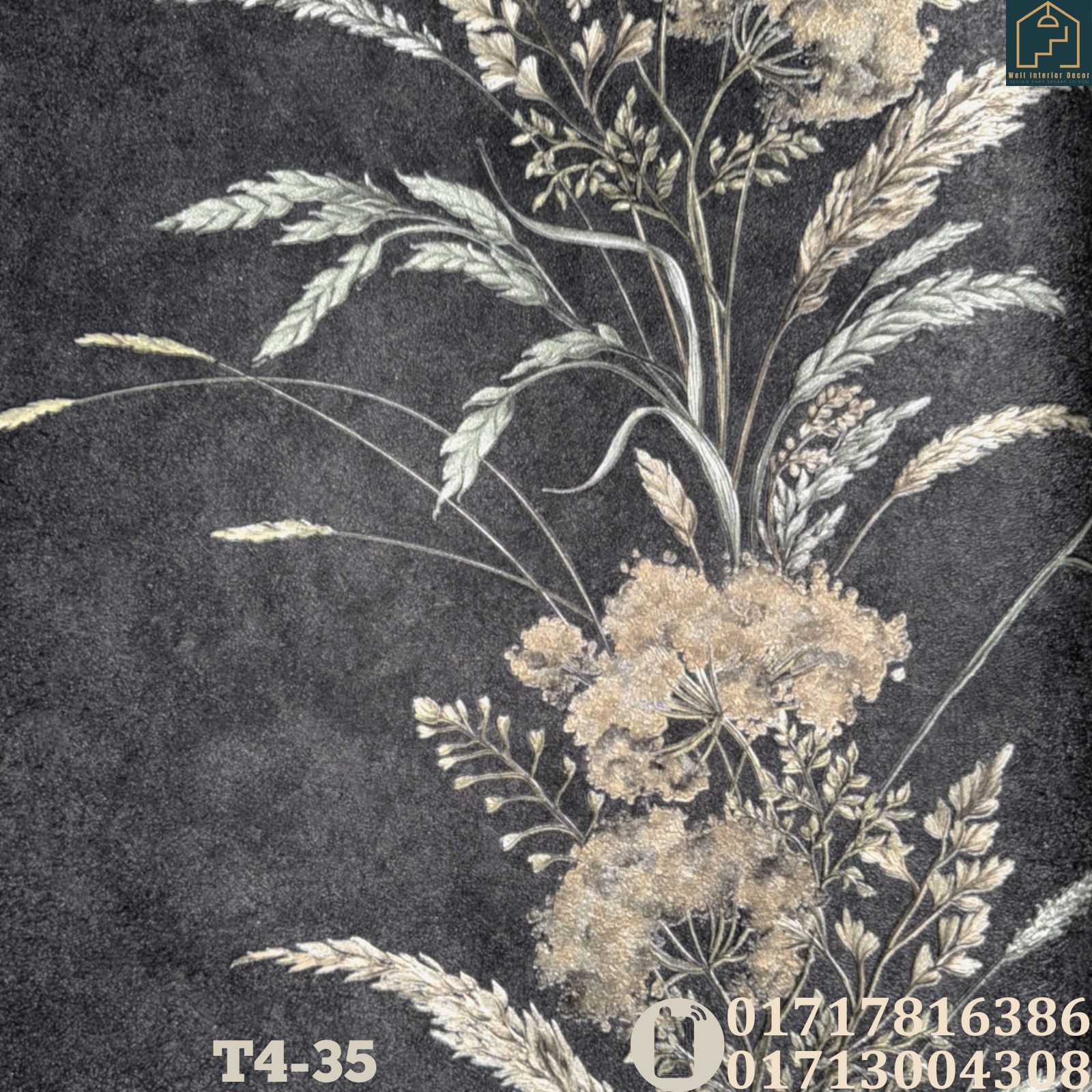 Floral With Grasses Pattern Deep Embossed Premium Quality Wallpaper - Image 2