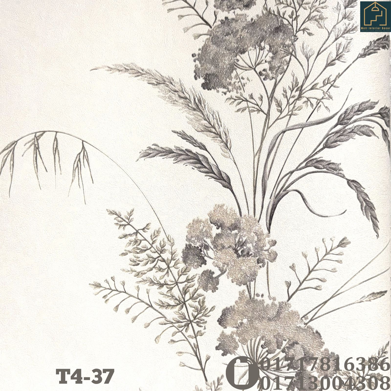 Floral With Grasses Pattern Deep Embossed Premium Quality Wallpaper - Image 3