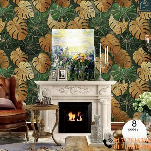 Monstera leaves Dark Color Background Deep Embossed High Quality Wallpaper