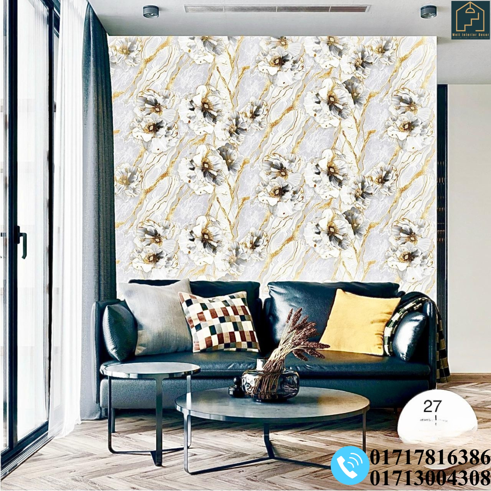 Floral (Large) Marble Pattern Deep Embossed Premium Quality Wallpaper - Image 6