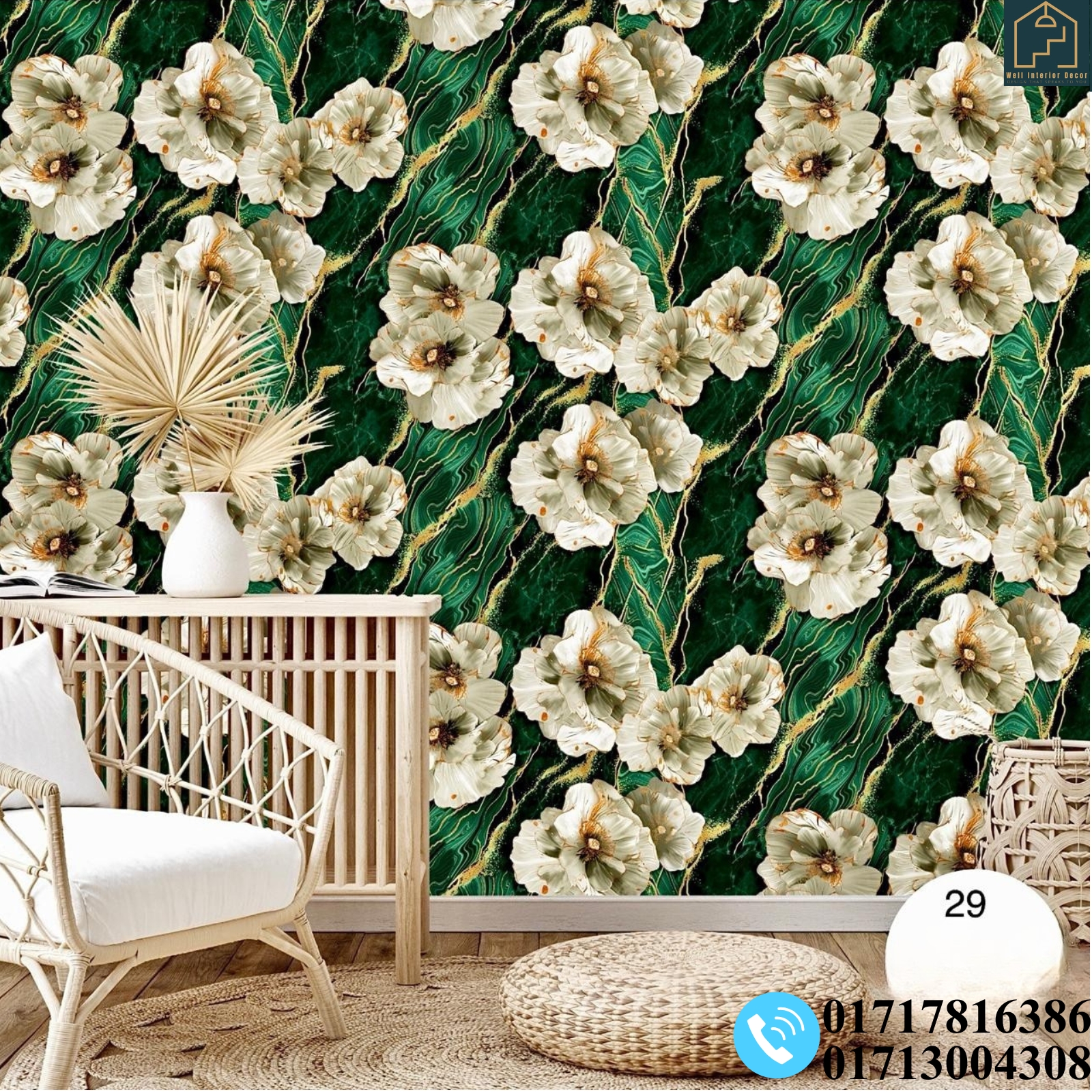 Floral (Large) Marble Pattern Deep Embossed Premium Quality Wallpaper - Image 7