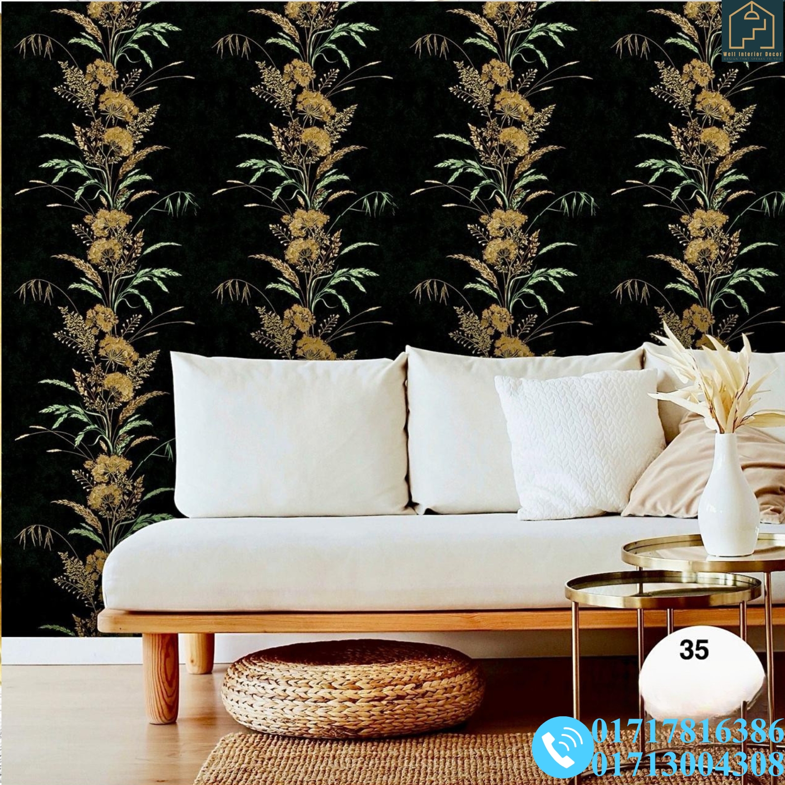Floral With Grasses Pattern Deep Embossed Premium Quality Wallpaper - Image 6