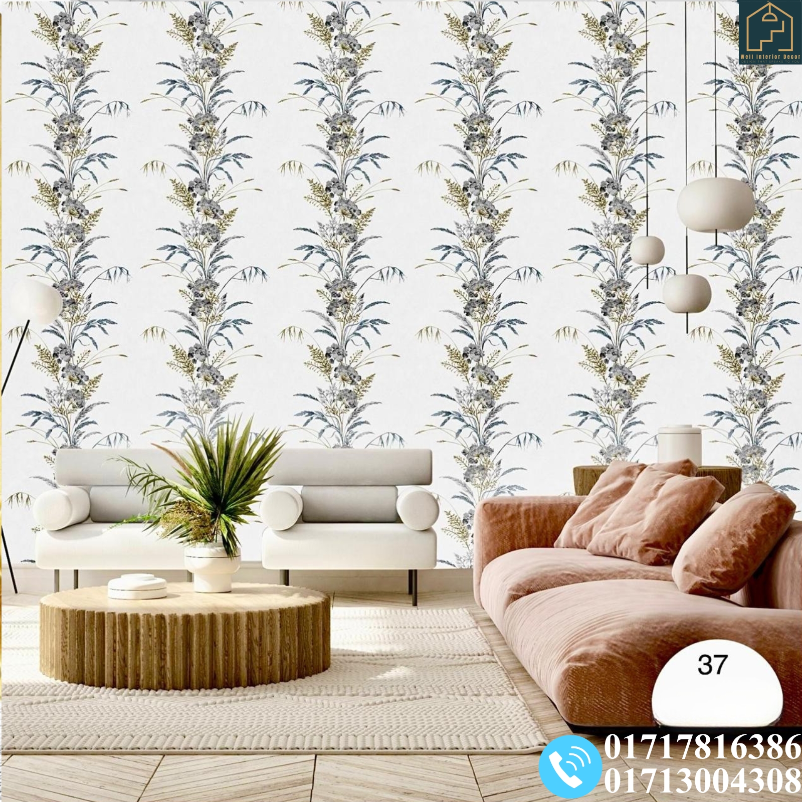 Floral With Grasses Pattern Deep Embossed Premium Quality Wallpaper