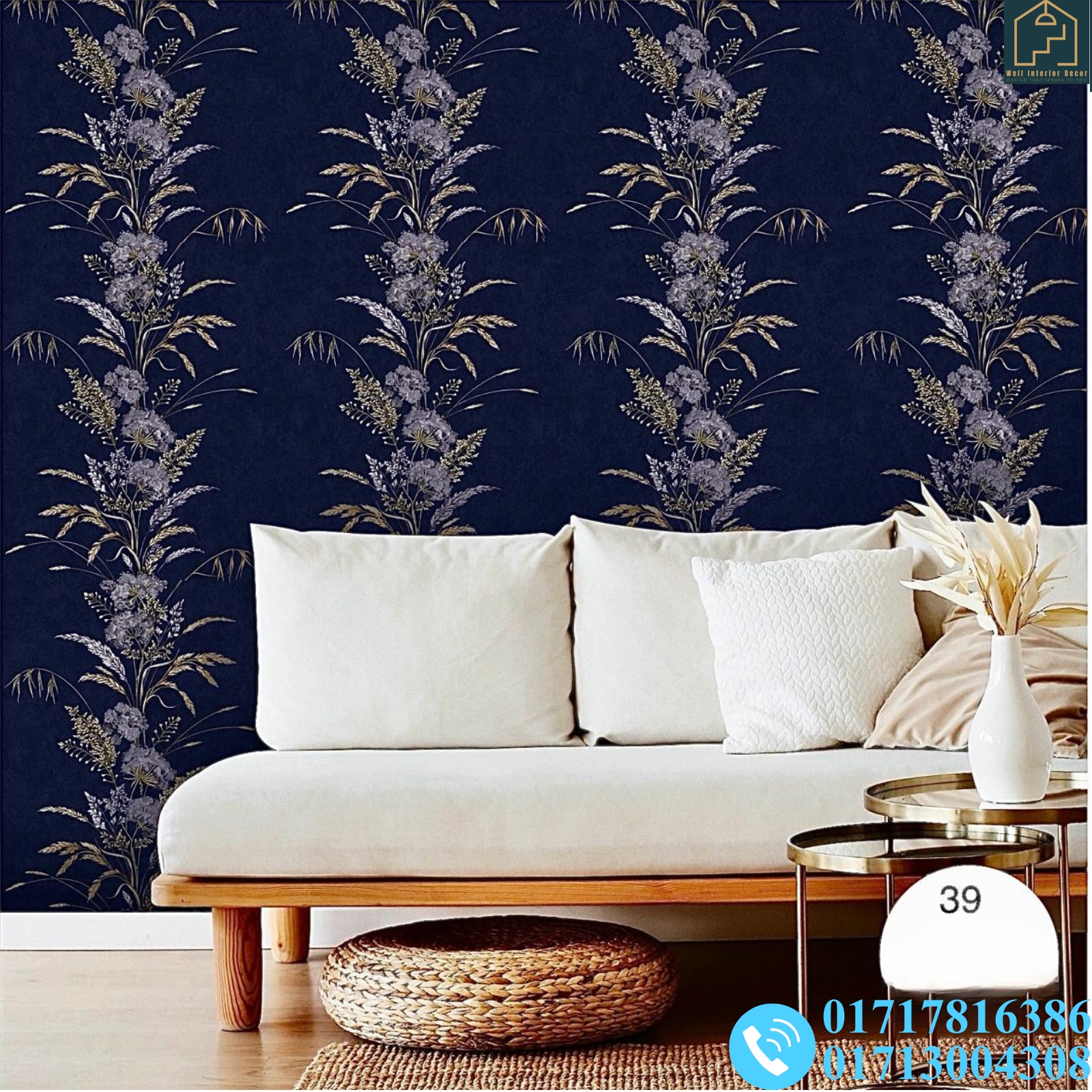 Floral With Grasses Pattern Deep Embossed Premium Quality Wallpaper - Image 8