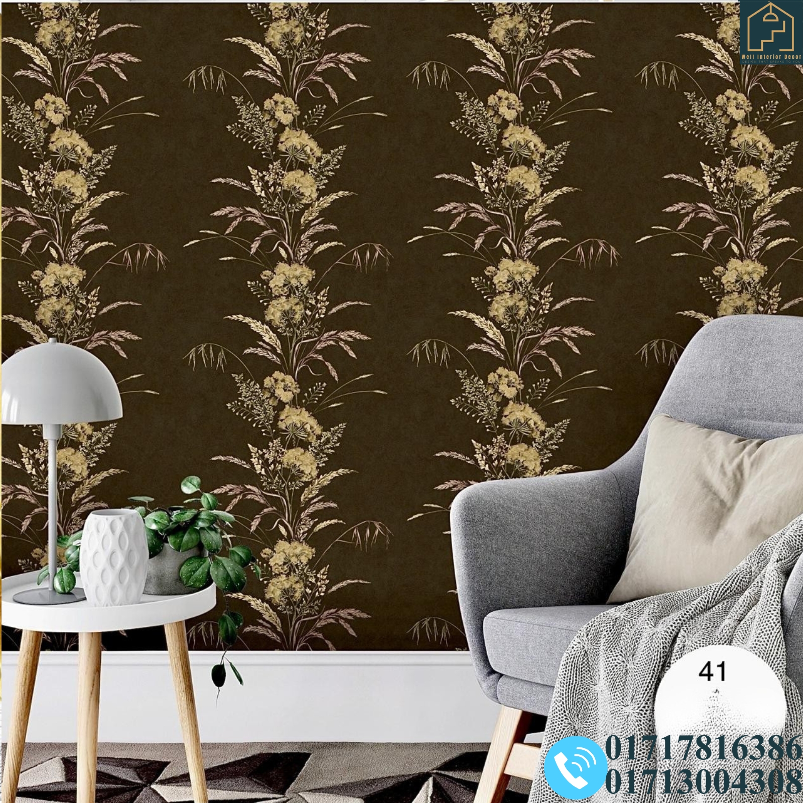 Floral With Grasses Pattern Deep Embossed Premium Quality Wallpaper - Image 9